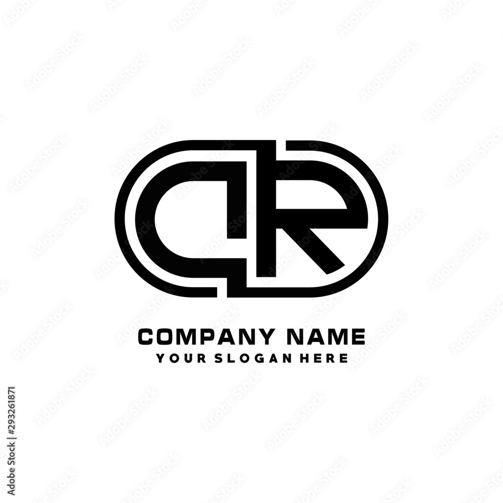 DR initial letters looping linked oval elegant logo blue, black DR initial letters looping linked oval elegant logo blue, black