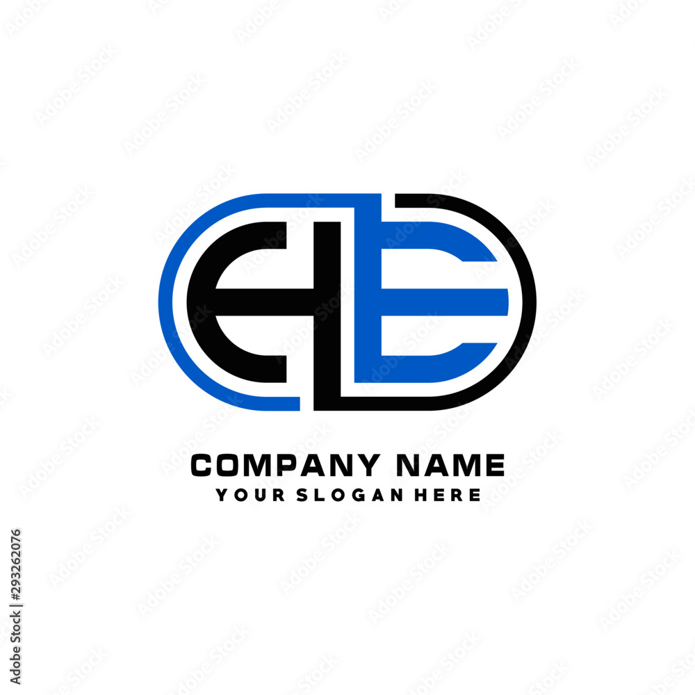 HE initial letters looping linked oval elegant logo blue, black HE initial letters looping linked oval elegant logo blue, black