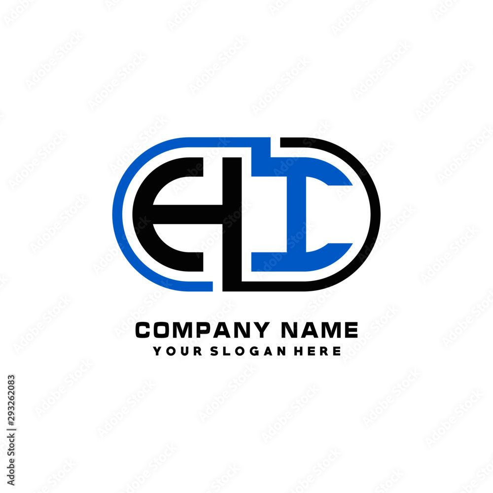 HI initial letters looping linked oval elegant logo blue, black HI initial letters looping linked oval elegant logo blue, black