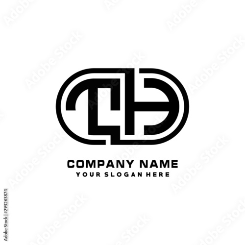 TH initial letters looping linked oval elegant logo blue, black