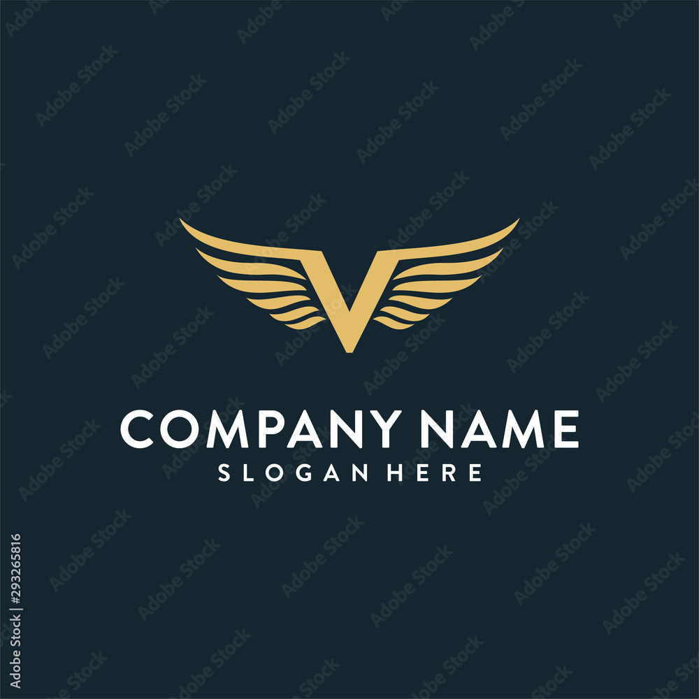 Letter V with wings logo design - Vector Letter V with wings logo design - Vector