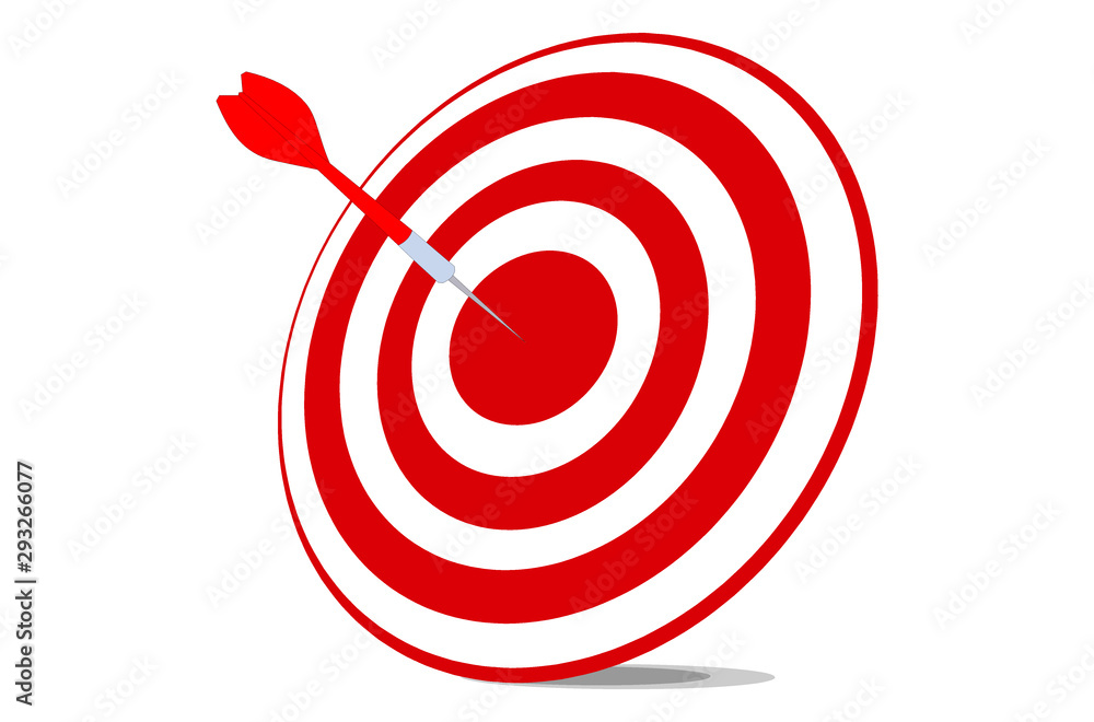 Red Arrow in the target center on white background. Success concept. Red Arrow in the target center on white background. Success concept.