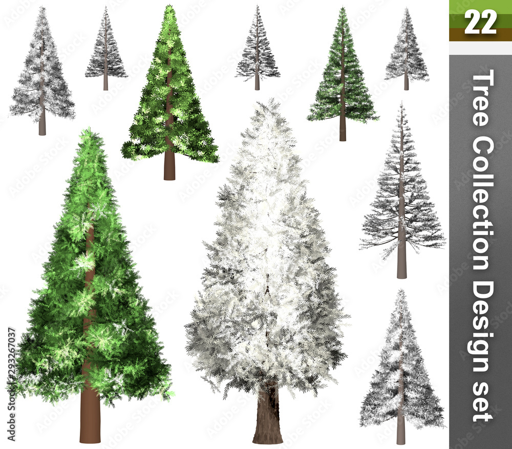 Fototapeta premium Tree correction design set. 3D Illustration. White background isolate. Nature and Gardens design.