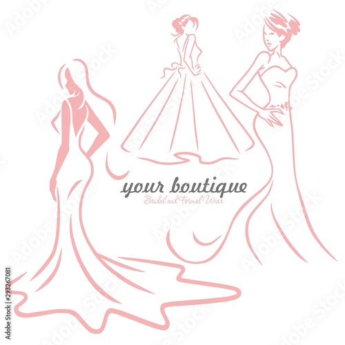 Bridal Wedding Gown Dress Boutique Logo Design Set Vector Collection
