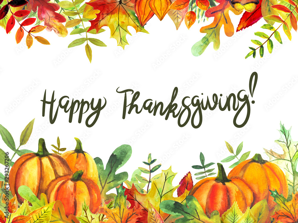 Autumn leaves and pumpkins border frame with space text on transparent ...