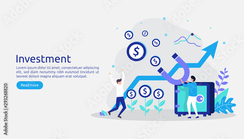 Business investment concept. Returns on investment graphic chart. Financial growth rising up to success. web landing page template, banner, presentation, social, and print media. Vector illustration