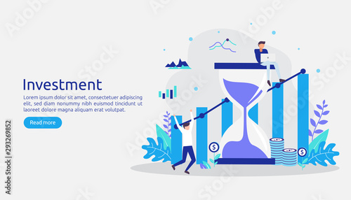 Business investment concept. Returns on investment graphic chart. Financial growth rising up to success. web landing page template, banner, presentation, social, and print media. Vector illustration