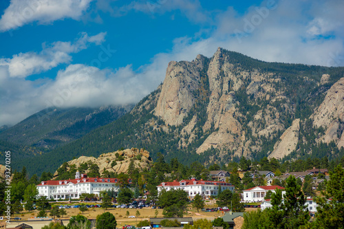 The Stanley Hotel in Estes Park, Colorado on a sunny day. © jzehnder