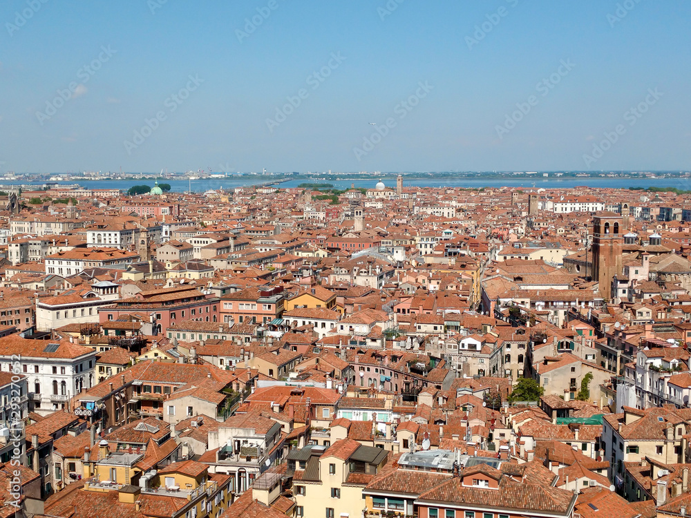 Panoramic aerial cityscape view at San Giorgio Maggiore island, Venice from above