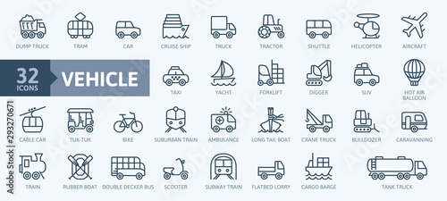 Obraz na płótnie Transport, vehicle and delivery elements - minimal thin line web icon set