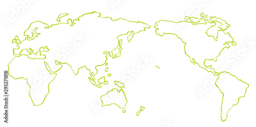 世界地図　手描き　線画　ベクター