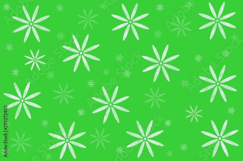 Hand drawing. White flowers on light green background. Can be use for fabric, print, paper, wrapping, pillowcase.
