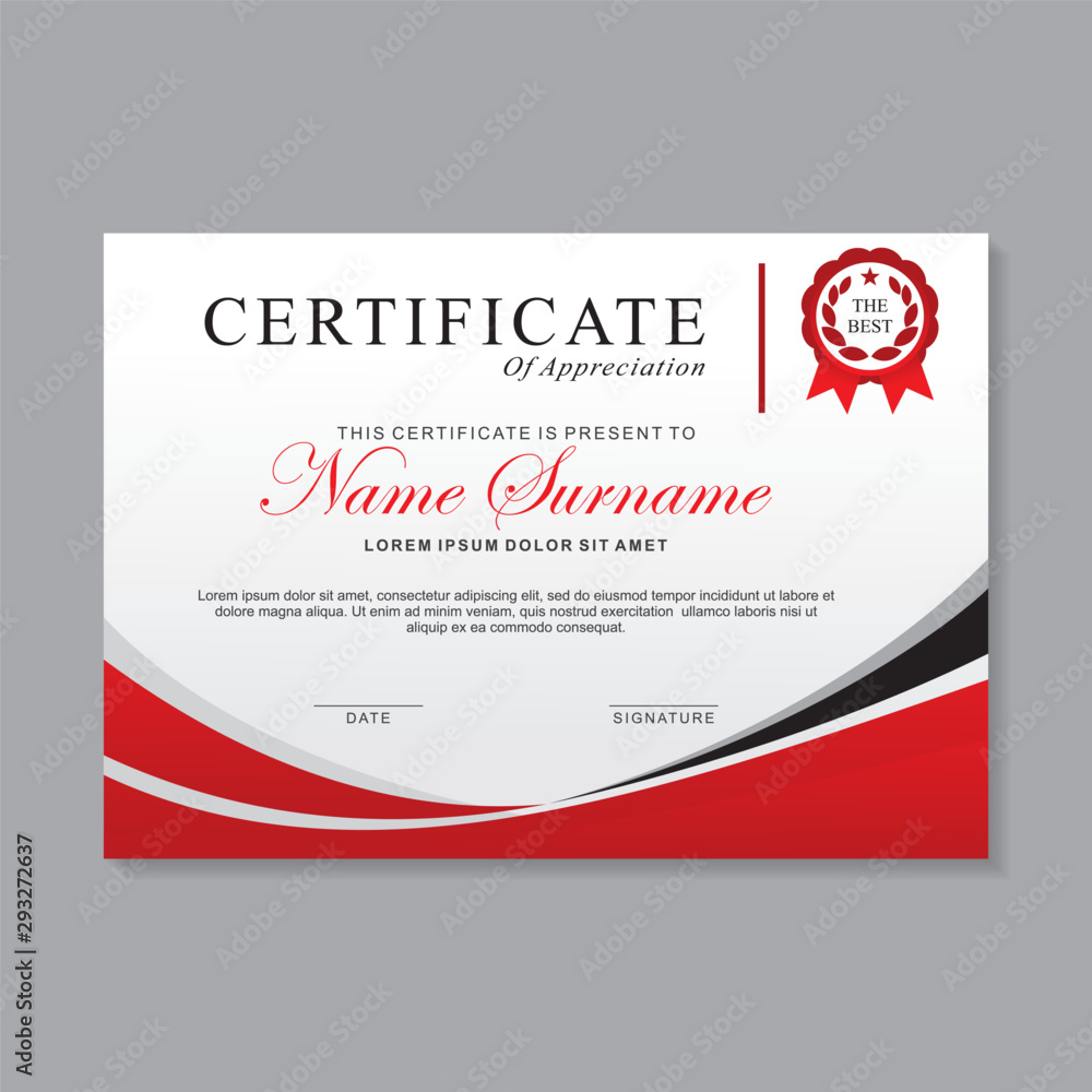Modern certificate template design with red, black and white color ...
