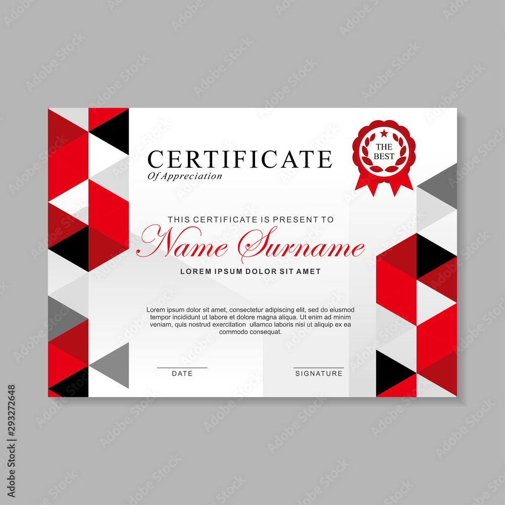 Modern certificate template design with red, black and white color ...
