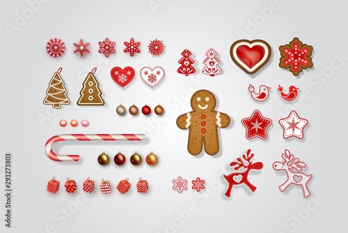 Christmas New Year decorations. Set of scandinavian objects for festive design