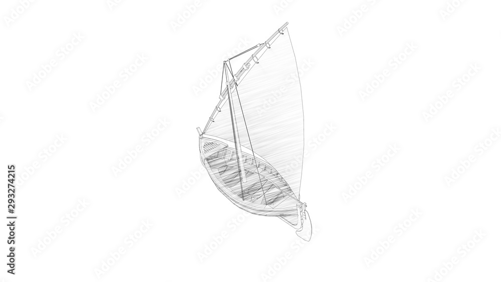 3d rendering of a sailboat siolated in white studio background 3d rendering of a sailboat siolated in white studio background