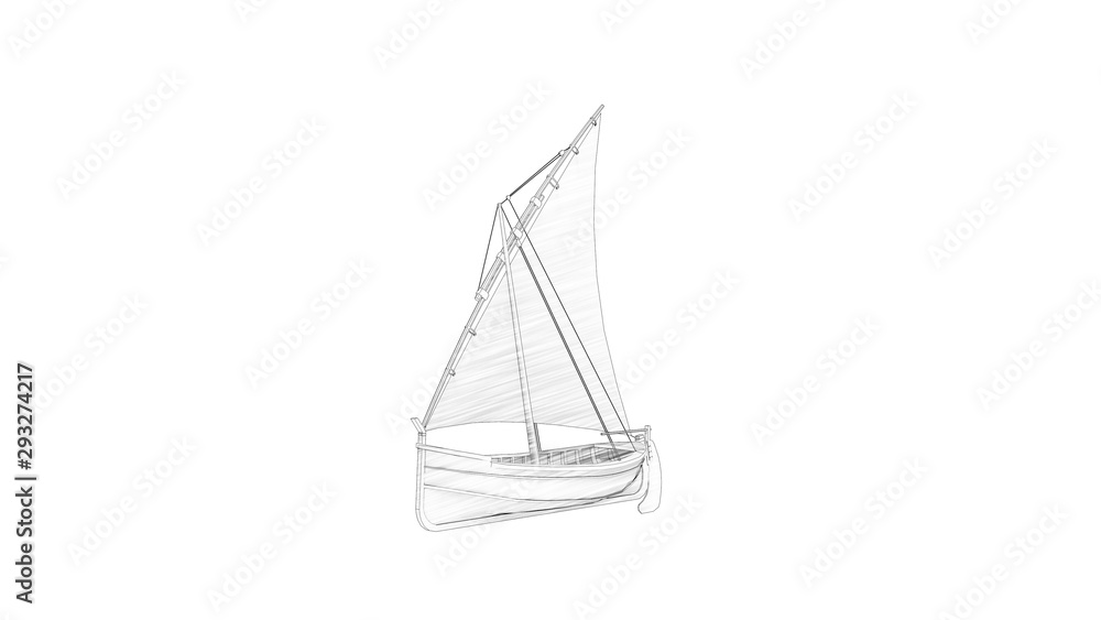 3d rendering of a sailboat siolated in white studio background 3d rendering of a sailboat siolated in white studio background
