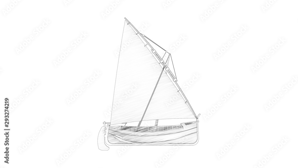 3d rendering of a sailboat siolated in white studio background 3d rendering of a sailboat siolated in white studio background