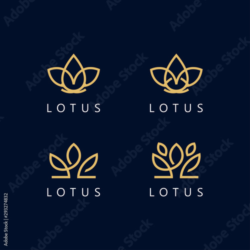 Gold Lotus, crown logo design set vector