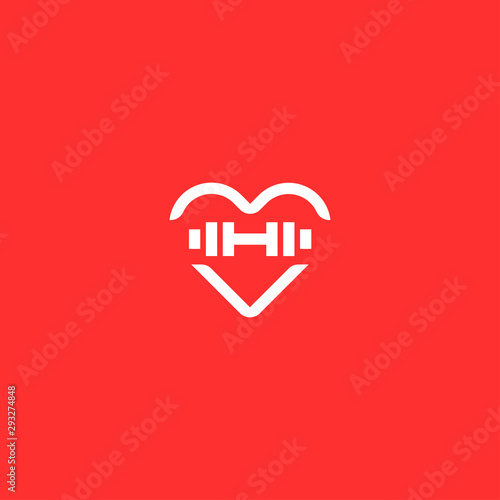 Heart dumbbell vector logo design. Gym love sport trainer fitness icon logo