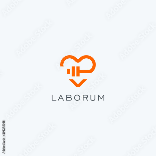 Heart dumbbell vector logo design. Gym love sport trainer fitness icon logo