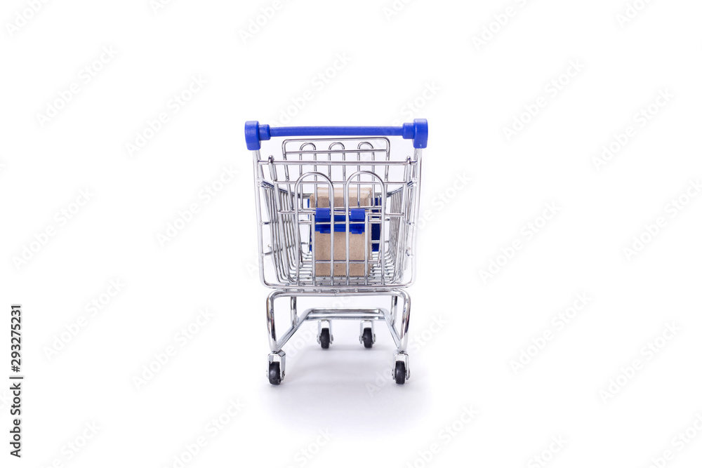 isolate box with shopping cart on white background