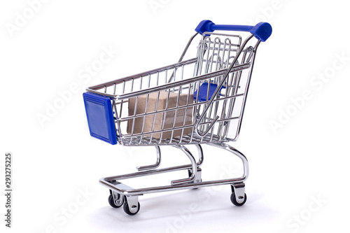 isolate box with shopping cart on white background