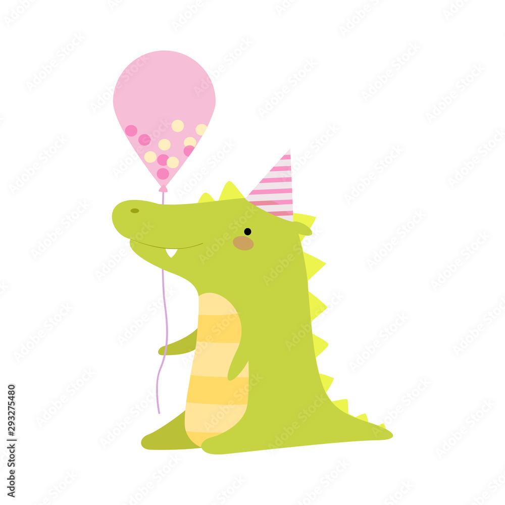 Crocodile with a balloon. Vector illustration on a white background. Crocodile with a balloon. Vector illustration on a white background.
