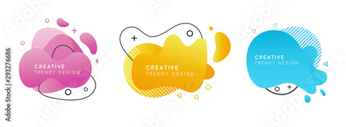 Set of abstract modern trendy elements graphic background. Dynamic liquid gradient banner colorful. Template design, logo, cover, promotion, sale, ads, presentation. Vector illustration. Cute style