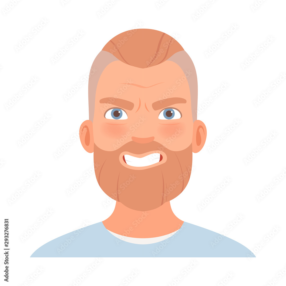 Anger on the face of a man with a beard. Vector illustration. Anger on the face of a man with a beard. Vector illustration.