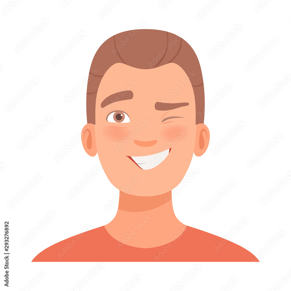 Young guy winks. Vector illustration in cartoon style.