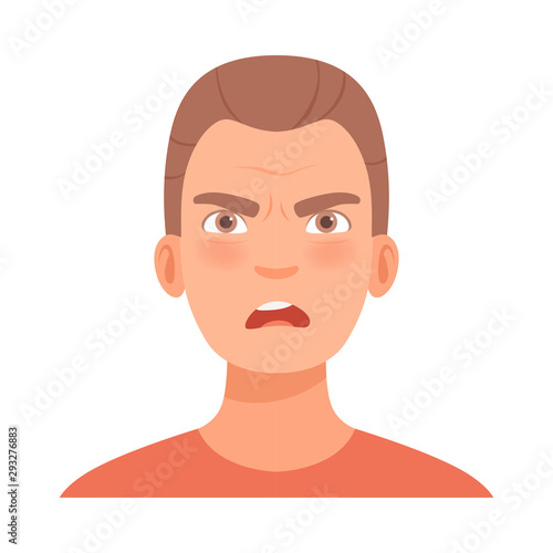 Young guy is angry. Vector illustration in cartoon style.