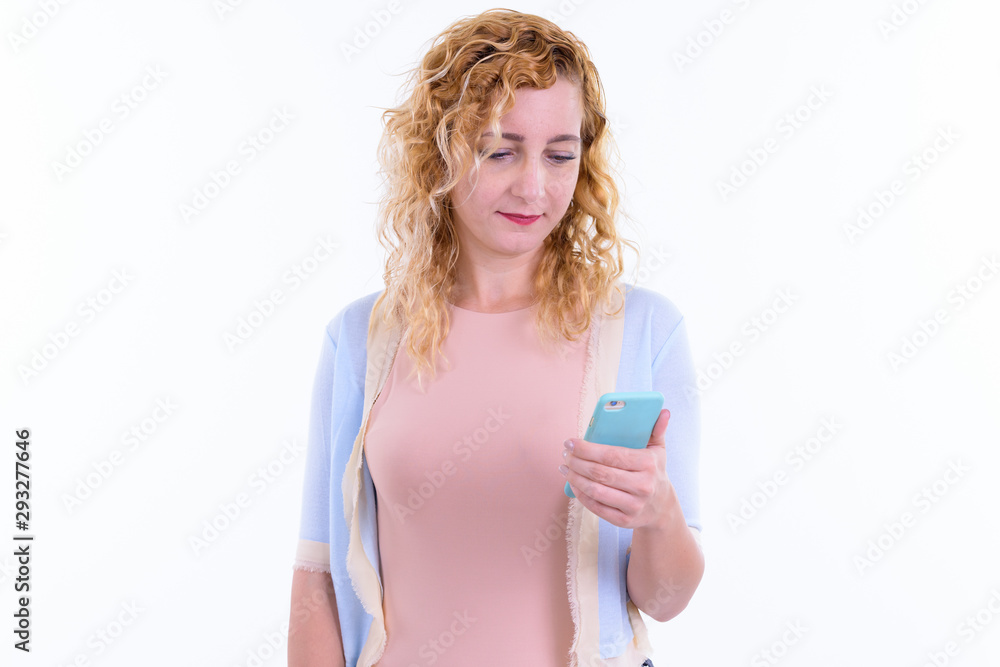 Portrait of beautiful blonde woman using phone Portrait of beautiful blonde woman using phone