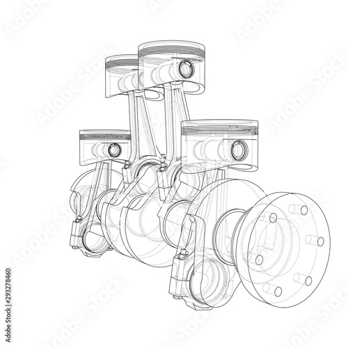 Engine pistons outline. Vector rendering of 3d