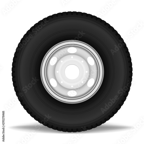 Truck front wheel isolated on white background, realistic vector illustration