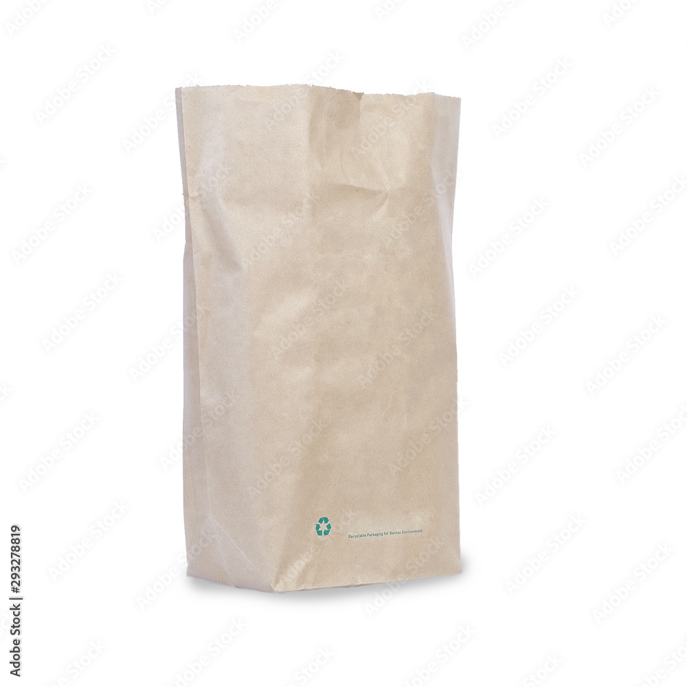 Recycle brown paper bag mockup on white background. Recycle brown paper bag mockup on white background.