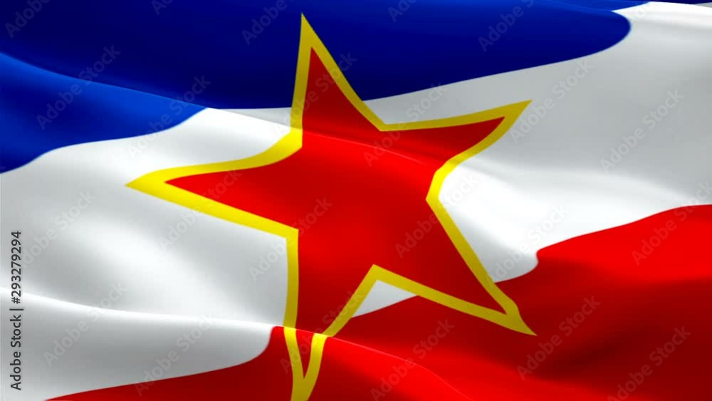 Yugoslavia flag Motion Loop video waving in wind. Realistic Yugoslav Flag background. Yugoslavia Flag Looping Closeup 1080p Full HD 1920X1080 footage. Yugoslavia EU European country flags footage vide