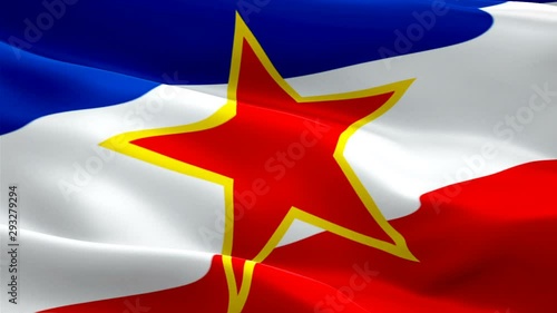 Yugoslavia flag Motion Loop video waving in wind. Realistic Yugoslav Flag background. Yugoslavia Flag Looping Closeup 1080p Full HD 1920X1080 footage. Yugoslavia EU European country flags footage vide photo