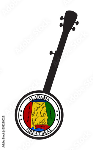 Traditional 5 String Banjo Silhouette With Alabama State Seal Icon