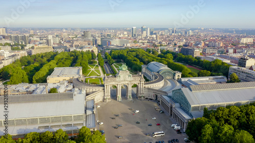 Brussels, Belgium. Park of the Fiftieth Anniversary. Park Senkantoner. The Arc de Triomphe of Brussels (Brussels Gate), Aerial View photo