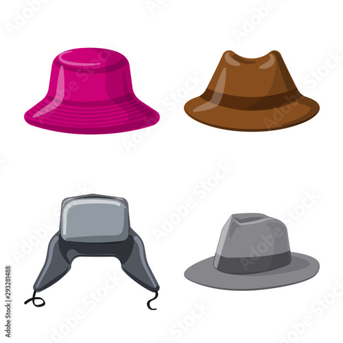 Vector design of headgear and cap sign. Collection of headgear and accessory stock symbol for web.