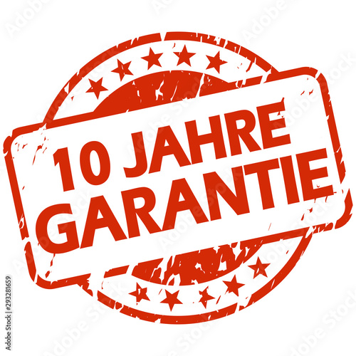 red grunge stamp with Banner 10 years warranty (in german)