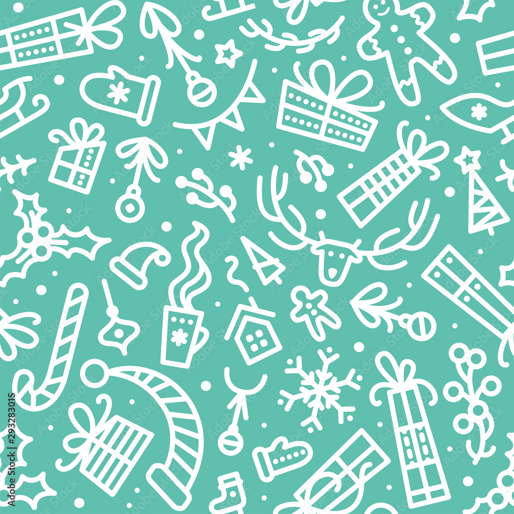 Christmas decorations outline vector seamless pattern Christmas decorations outline vector seamless pattern