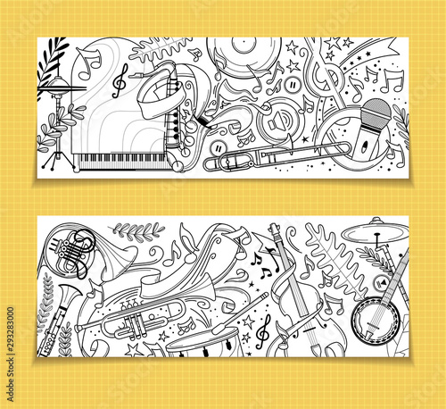 Musical instruments outline vintage backgrounds set
