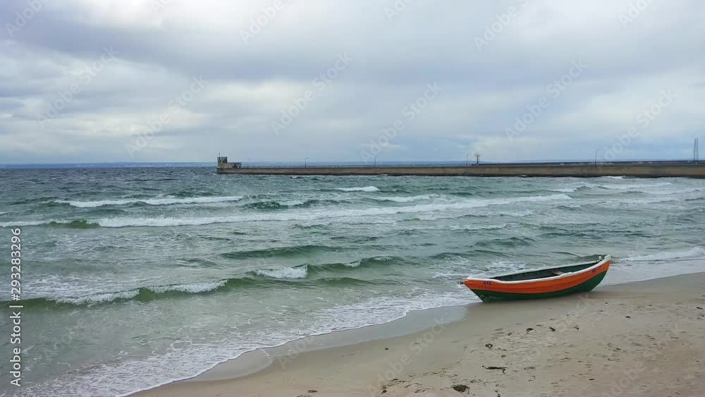 Beach of Baltic Sea in windy stormy weather in Hel, Poland, Europe at autumn Beach of Baltic Sea in windy stormy weather in Hel, Poland, Europe at autumn