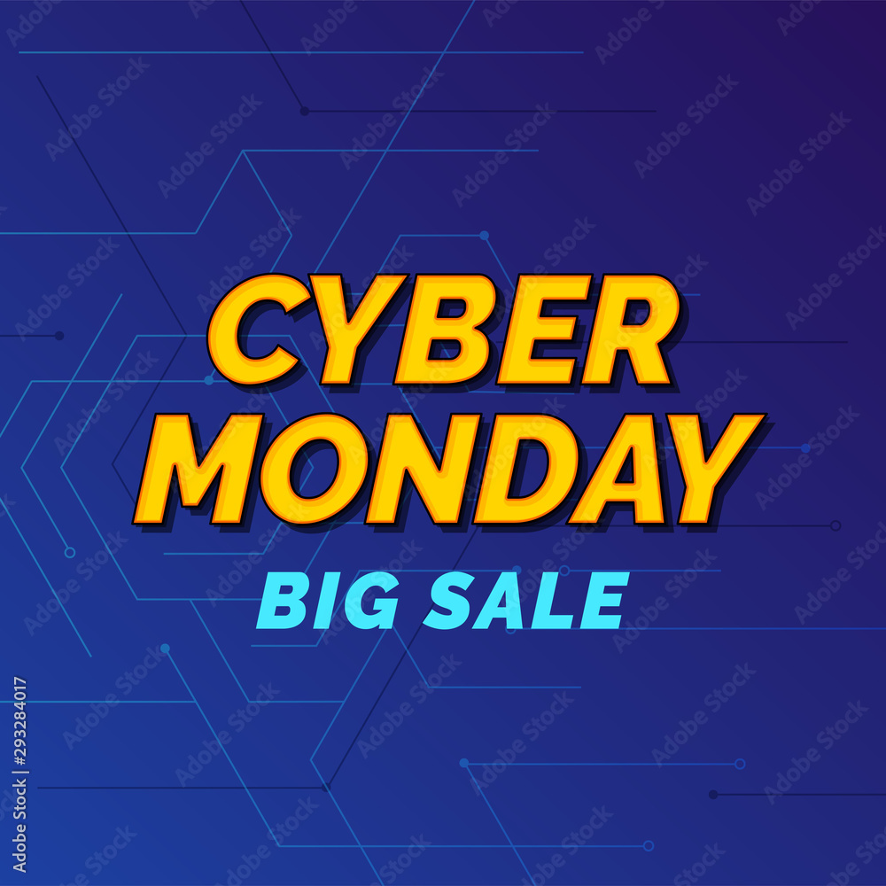 Cyber monday super sale poster background social media template. creative trendy typography on cyberspace vector illustration banner design.