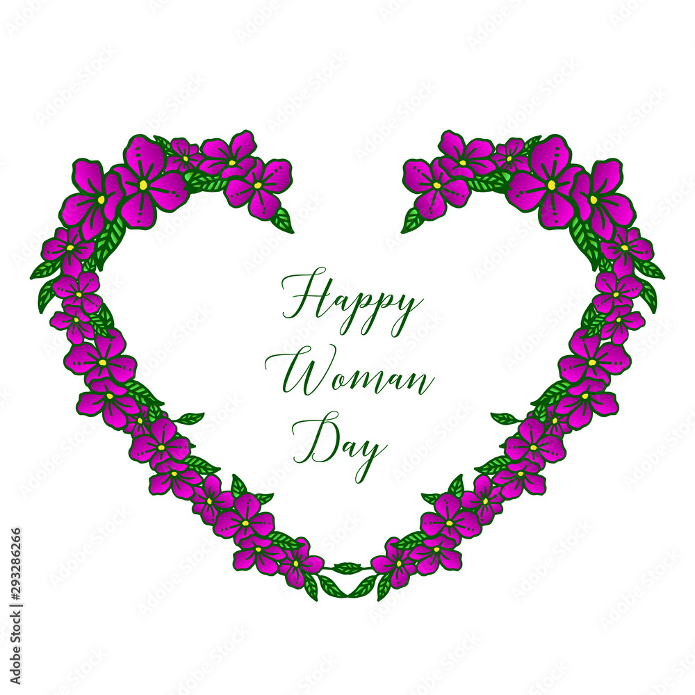 Template of invitation card happy woman day, with plant of purple flower frame. Vector