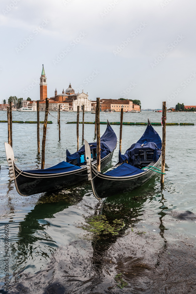 Two gondolas off the coast of Venice
