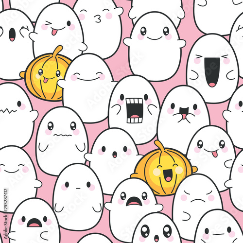 Seamless Background Cute Ghosts Celebrating Halloween