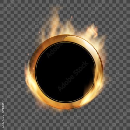 Round template empty frame burns with flame